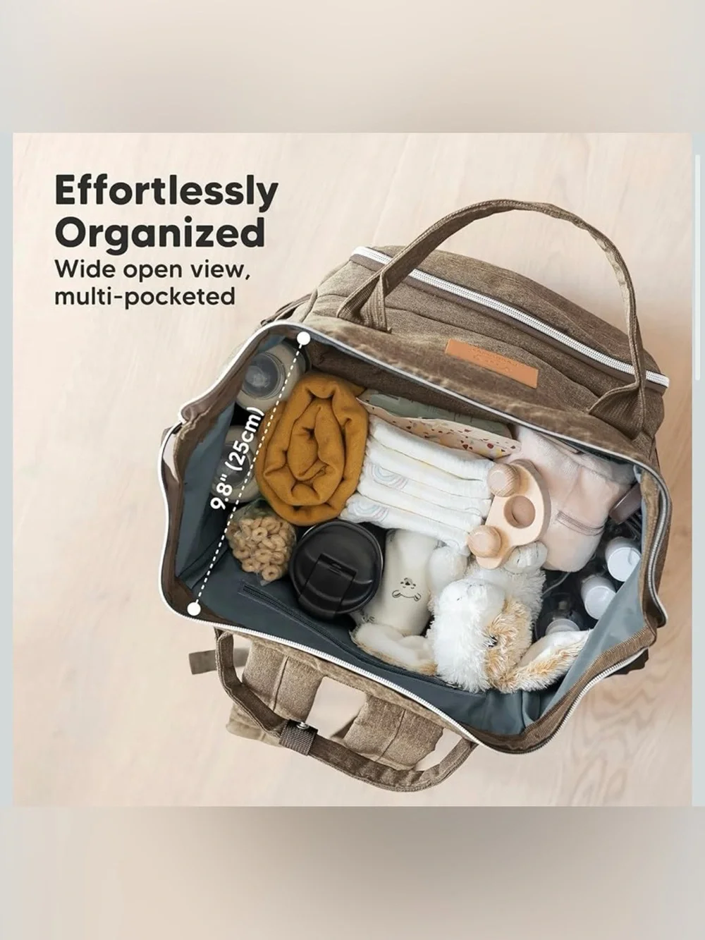 KeaBabies Baby Diaper Bag Backpack Waterproof With Changing Pad Coffee Brown NWT